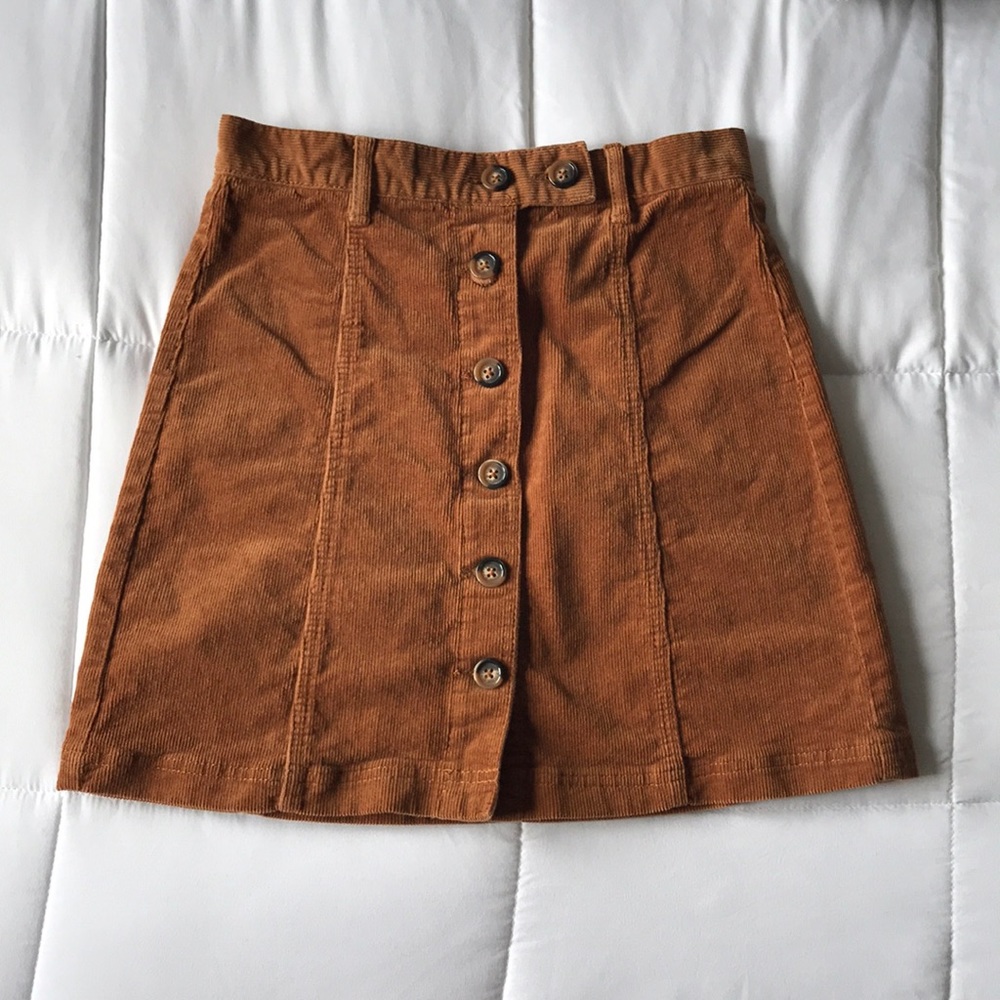 Corduroy Front-Button Skirt